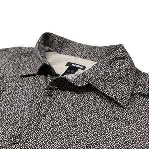 Claiborne Button Down‎ Shirt Mens XXL Black White Geo Print Short Sleeve Pockets